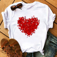 Load image into Gallery viewer, Maycaur Red Heart Butterfly Print Women Tshirt Fashion Casual O Neck Female T Shirt 90s Lady Yong Girl New Valentine's Day Gifts