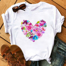 Load image into Gallery viewer, Maycaur Red Heart Butterfly Print Women Tshirt Fashion Casual O Neck Female T Shirt 90s Lady Yong Girl New Valentine's Day Gifts