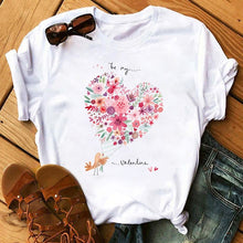 Load image into Gallery viewer, Maycaur Red Heart Butterfly Print Women Tshirt Fashion Casual O Neck Female T Shirt 90s Lady Yong Girl New Valentine's Day Gifts
