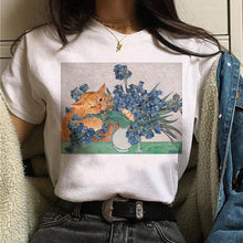 Load image into Gallery viewer, Cat Van Gogh T Shirt Women Art Print Aesthetic Tshirt 90s Cartoon T-Shirt Oversize Shirts Ulzzang Casual Female Clothes Tops Tee