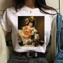 Load image into Gallery viewer, Cat Van Gogh T Shirt Women Art Print Aesthetic Tshirt 90s Cartoon T-Shirt Oversize Shirts Ulzzang Casual Female Clothes Tops Tee