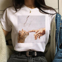 Load image into Gallery viewer, Cat Van Gogh T Shirt Women Art Print Aesthetic Tshirt 90s Cartoon T-Shirt Oversize Shirts Ulzzang Casual Female Clothes Tops Tee