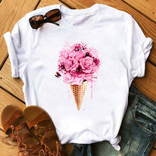 Load image into Gallery viewer, Female T-shirt Romantic Heart Shaped Flowers Vogue Kawaii Harajuku T-Shirt Women Summer Casual Tshirts Korean Style Graphic Tops