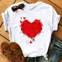 Load image into Gallery viewer, Female T-shirt Romantic Heart Shaped Flowers Vogue Kawaii Harajuku T-Shirt Women Summer Casual Tshirts Korean Style Graphic Tops