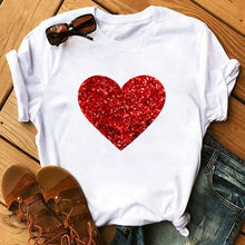Load image into Gallery viewer, Female T-shirt Romantic Heart Shaped Flowers Vogue Kawaii Harajuku T-Shirt Women Summer Casual Tshirts Korean Style Graphic Tops