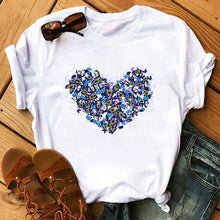 Load image into Gallery viewer, Female T-shirt Romantic Heart Shaped Flowers Vogue Kawaii Harajuku T-Shirt Women Summer Casual Tshirts Korean Style Graphic Tops