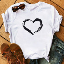 Load image into Gallery viewer, Female T-shirt Romantic Heart Shaped Flowers Vogue Kawaii Harajuku T-Shirt Women Summer Casual Tshirts Korean Style Graphic Tops