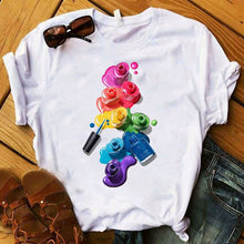 Load image into Gallery viewer, Women T Shirts Casual Harajuku Graphic Tee 3D Finger Nail Paint Color Print Woman Tshirt Summer Female T Shirt for Women Clothes