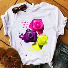 Load image into Gallery viewer, Women T Shirts Casual Harajuku Graphic Tee 3D Finger Nail Paint Color Print Woman Tshirt Summer Female T Shirt for Women Clothes