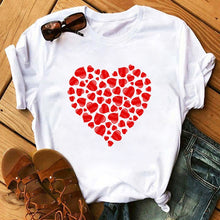Load image into Gallery viewer, Maycaur Red Heart Butterfly Print Women Tshirt Fashion Casual O Neck Female T Shirt 90s Lady Yong Girl New Valentine's Day Gifts

