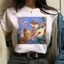 Load image into Gallery viewer, Cat Van Gogh T Shirt Women Art Print Aesthetic Tshirt 90s Cartoon T-Shirt Oversize Shirts Ulzzang Casual Female Clothes Tops Tee
