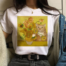 Load image into Gallery viewer, Cat Van Gogh T Shirt Women Art Print Aesthetic Tshirt 90s Cartoon T-Shirt Oversize Shirts Ulzzang Casual Female Clothes Tops Tee
