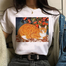 Load image into Gallery viewer, Cat Van Gogh T Shirt Women Art Print Aesthetic Tshirt 90s Cartoon T-Shirt Oversize Shirts Ulzzang Casual Female Clothes Tops Tee
