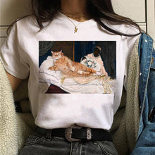 Load image into Gallery viewer, Cat Van Gogh T Shirt Women Art Print Aesthetic Tshirt 90s Cartoon T-Shirt Oversize Shirts Ulzzang Casual Female Clothes Tops Tee
