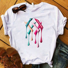 Load image into Gallery viewer, Women T Shirts Casual Harajuku Graphic Tee 3D Finger Nail Paint Color Print Woman Tshirt Summer Female T Shirt for Women Clothes
