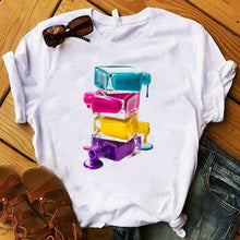 Load image into Gallery viewer, Women T Shirts Casual Harajuku Graphic Tee 3D Finger Nail Paint Color Print Woman Tshirt Summer Female T Shirt for Women Clothes
